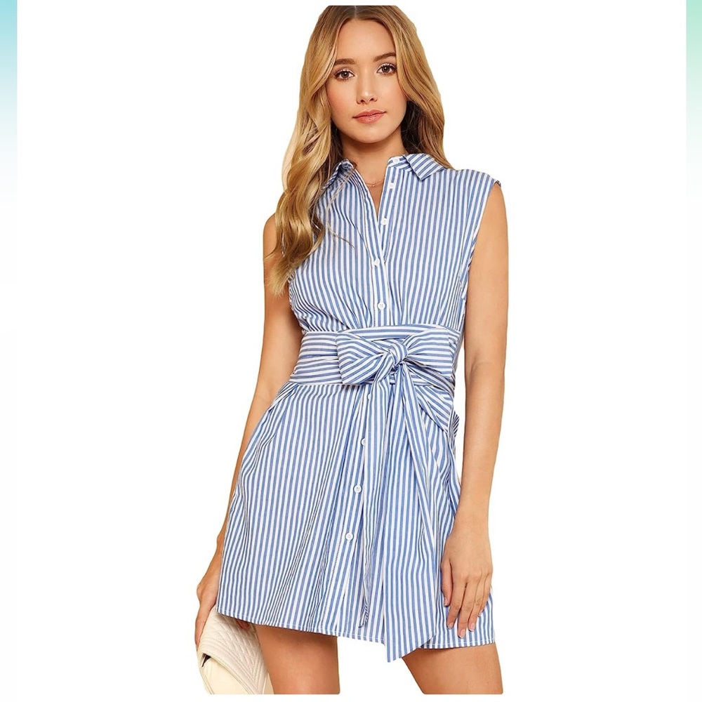 Blue Striped Sleeveless Dress